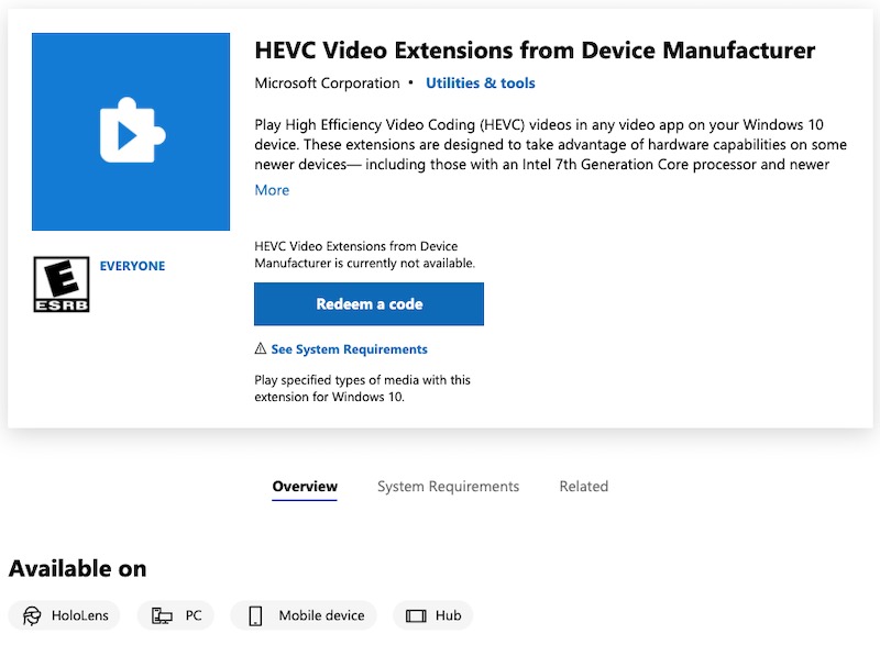 Расширение для видео heic. Расширения для видео HEVC. Программа для расширения видео HEVC. Код для HEVC активации расширение видео. Video Extension.